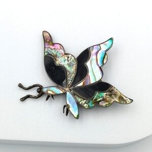 Vintage big Taxco sterling silver 925 abalone inlaid butterfly with folded wings